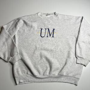 Vintage‎ UM Wolverines Crewneck Sweatshirt Gray Embroidered Logo USA Made XL